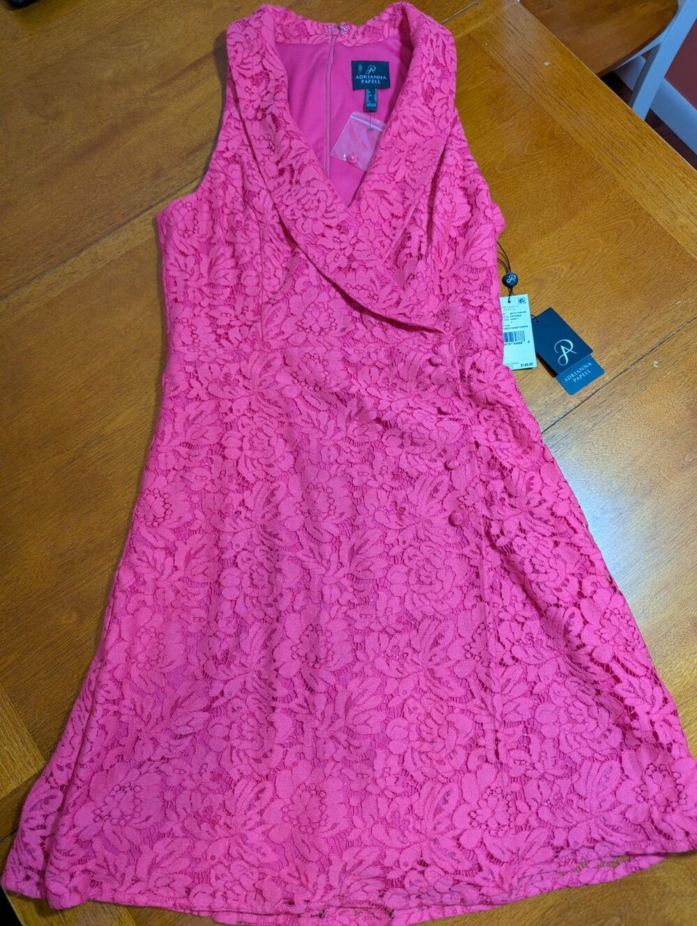 Adrianna Papell Lace Tuxedo Short Dress Pink Fuchsia Size 4 NWT Formal Cocktail